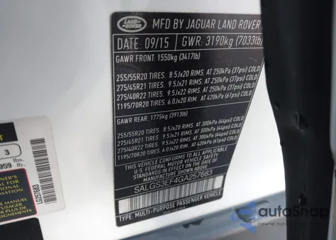 2016 Land Rover Range Rover 5.0L V8 Supercharged z USA, uszkodzony, nr VIN SALGS3EF4GA257683